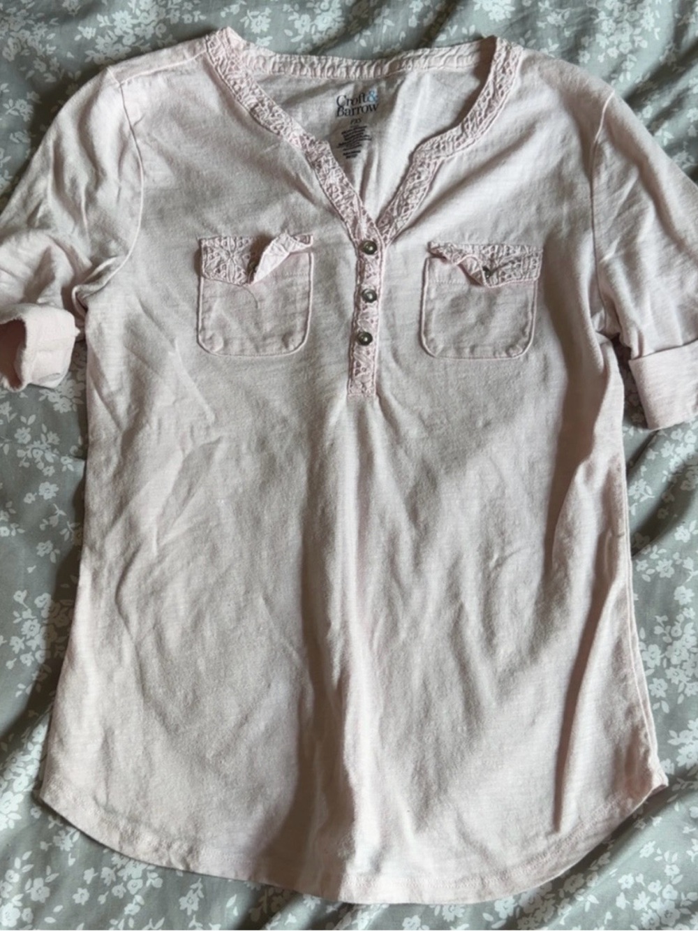croft & barrow Pale Pink Lace-Trim Henley